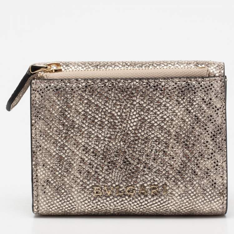 Pre Owned Bvlgari Metallic Gold Karung Leather Serpenti Forever Wallet