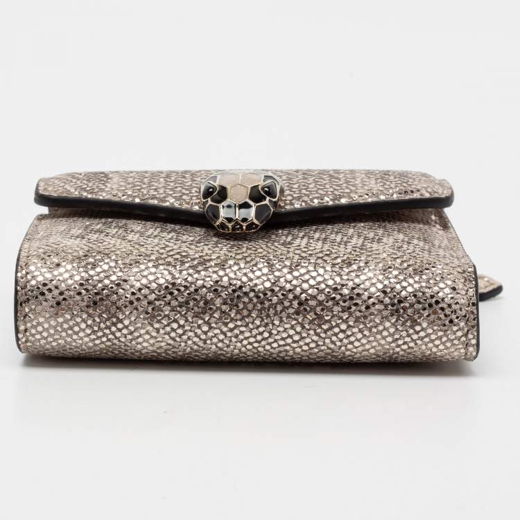 Pre Owned Bvlgari Metallic Gold Karung Leather Serpenti Forever Wallet