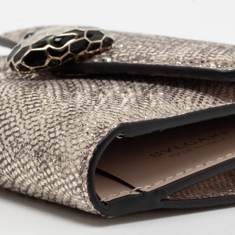 Pre Owned Bvlgari Metallic Gold Karung Leather Serpenti Forever Wallet