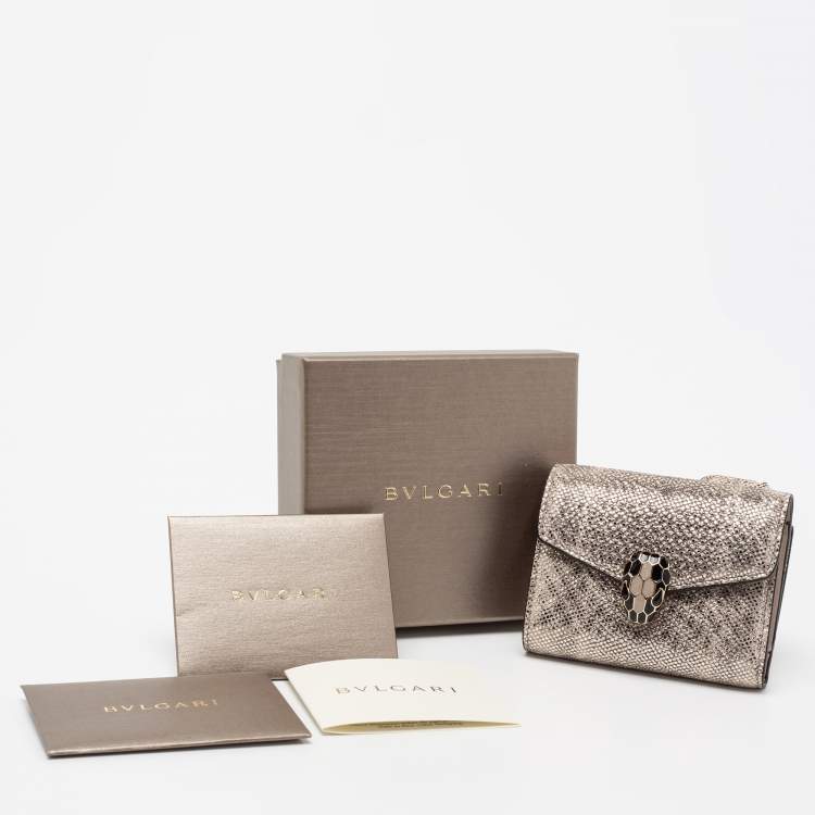 Pre Owned Bvlgari Metallic Gold Karung Leather Serpenti Forever Wallet