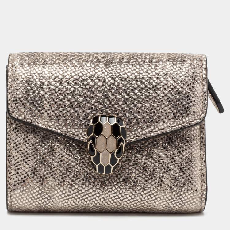 Pre Owned Bvlgari Metallic Gold Karung Leather Serpenti Forever Wallet