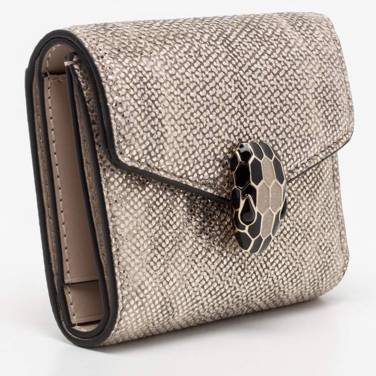 Pre Owned Bvlgari Metallic Gold Karung Leather Serpenti Forever Wallet