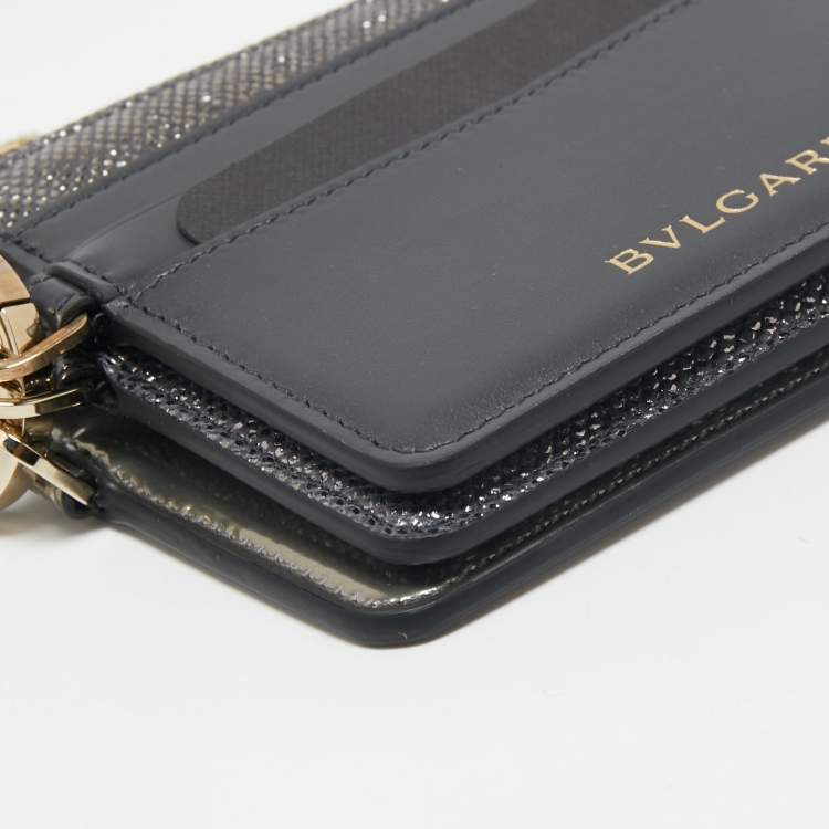 مملوكة مسبقًا Bvlgari Grey Karung and Patent Leather Serpenti Forever Trio Wallet