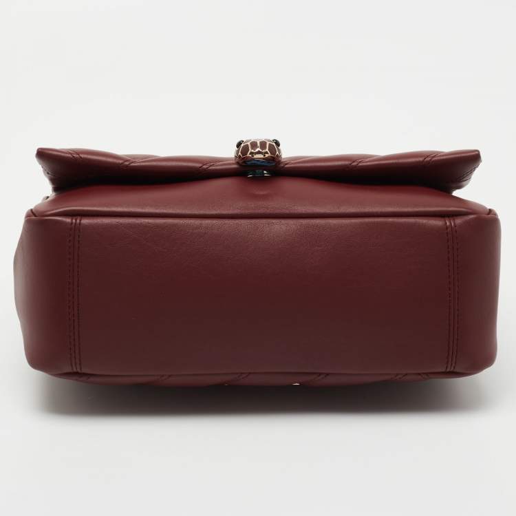 Pre Owned Bvlgari Maroon Leather Serpenti Cabochon Shoulder Bag