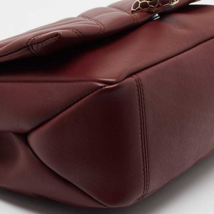 Pre Owned Bvlgari Maroon Leather Serpenti Cabochon Shoulder Bag