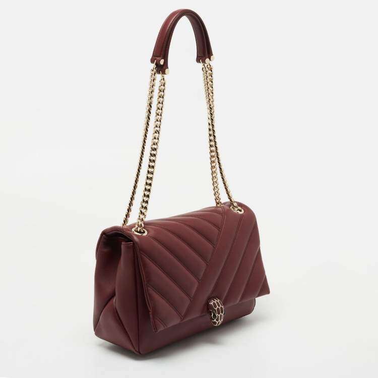 Pre Owned Bvlgari Maroon Leather Serpenti Cabochon Shoulder Bag
