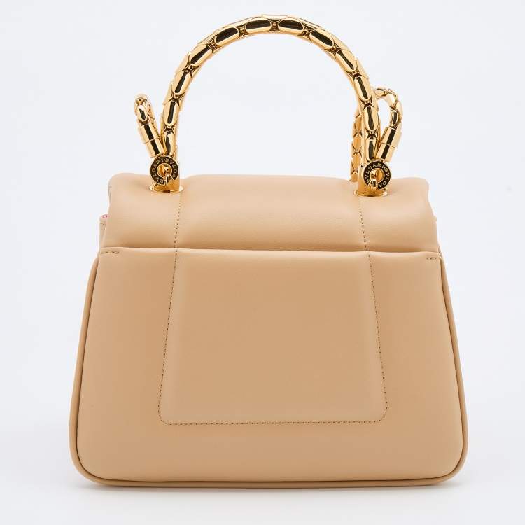 Pre Owned Bvlgari Beige Leather Serpenti Reverse Top Handle Bag