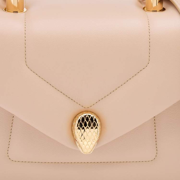 Pre Owned Bvlgari Beige Leather Serpenti Reverse Top Handle Bag