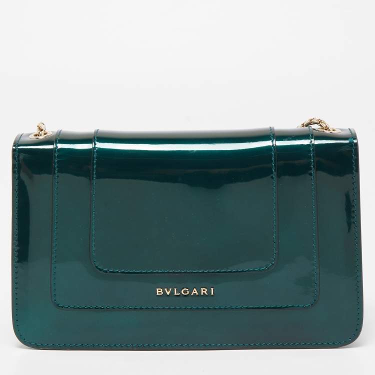 Pre Owned Bvlgari Green Patent Leather Serpenti Forever Crossbody Bag