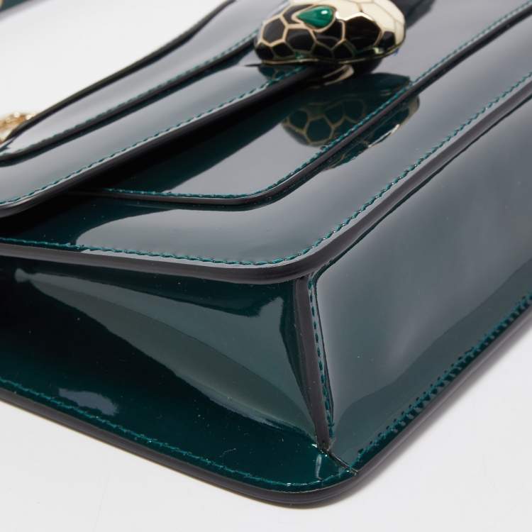 Pre Owned Bvlgari Green Patent Leather Serpenti Forever Crossbody Bag