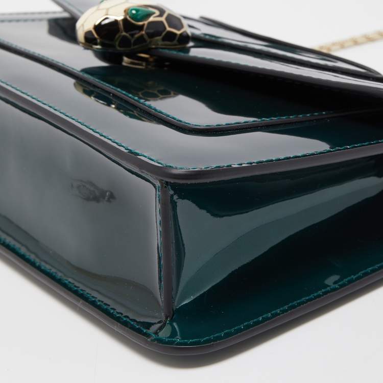 Pre Owned Bvlgari Green Patent Leather Serpenti Forever Crossbody Bag