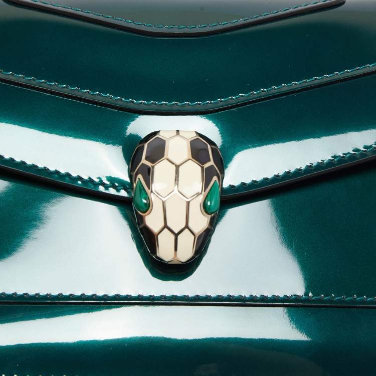 Pre Owned Bvlgari Green Patent Leather Serpenti Forever Crossbody Bag