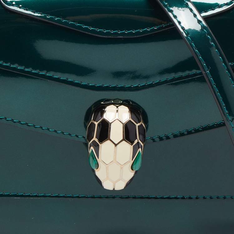 Pre Owned Bvlgari Green Patent Leather Serpenti Forever Crossbody Bag