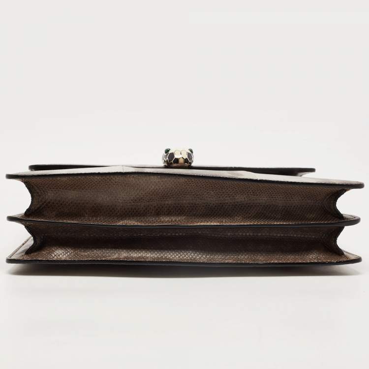Pre Owned Bvlgari Brown/Grey Karung Leather Medium Serpenti Forever Shoulder Bag