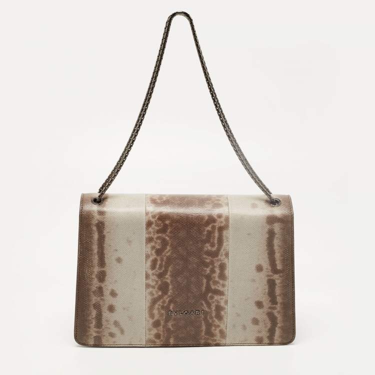 Pre Owned Bvlgari Brown/Grey Karung Leather Medium Serpenti Forever Shoulder Bag