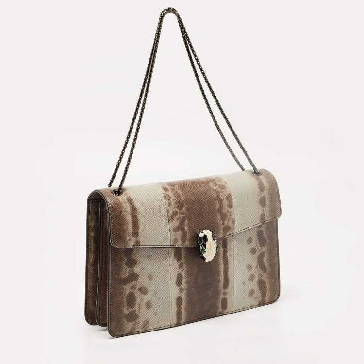 Pre Owned Bvlgari Brown/Grey Karung Leather Medium Serpenti Forever Shoulder Bag