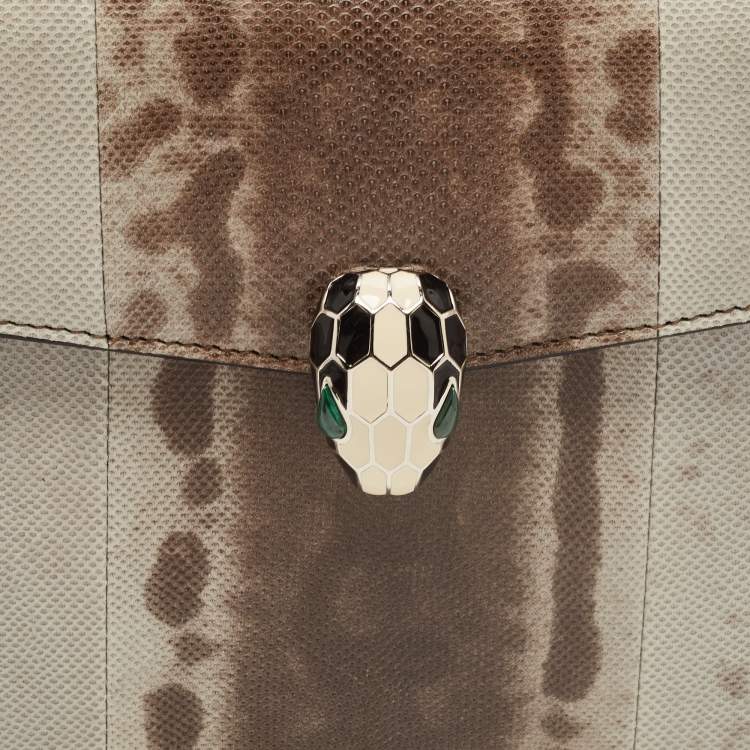 Pre Owned Bvlgari Brown/Grey Karung Leather Medium Serpenti Forever Shoulder Bag