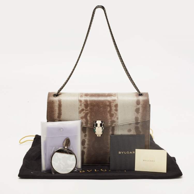 Pre Owned Bvlgari Brown/Grey Karung Leather Medium Serpenti Forever Shoulder Bag