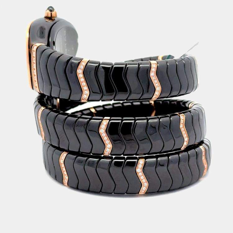 Pre Owned Bulgari Serpenti Spiga 103199 Quartz Black Ceramic Women’s Wristwatch 35 mm