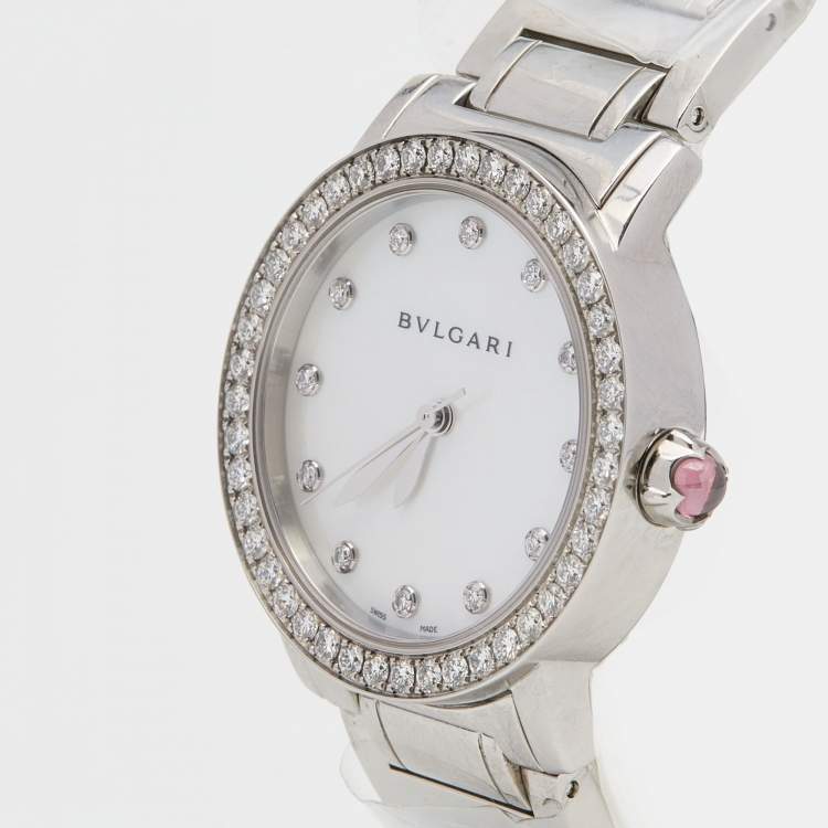 Pre Owned Bvlgari Mother of Pearl Diamond Stainless Steeel Bvlgari Bvlgari BBL33WSDS/12 Women's Wristwatch 33 mm