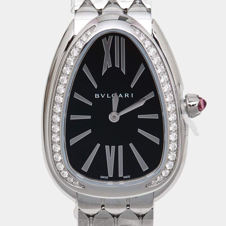 مملوكة مسبقًا Bvlgari Black Stainless Steel Diamond Serpenti Seduttori 103449 Women's Wristwatch 33 mm