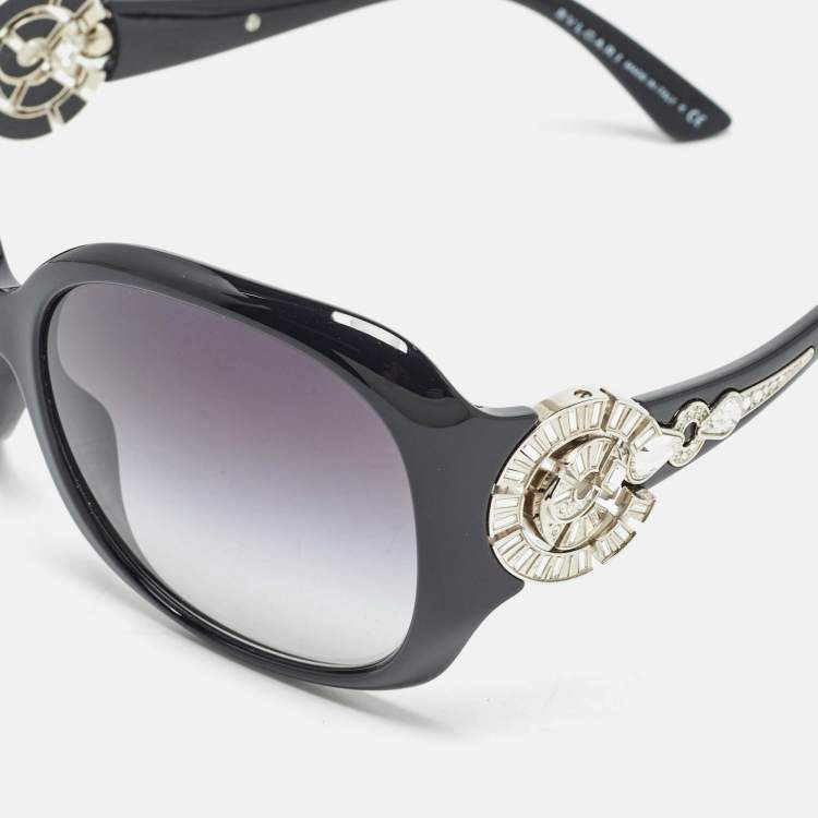 Pre Owned Bvlgari Black Gradient Limited Edition Crystals Embellished Oversized Sunglasses