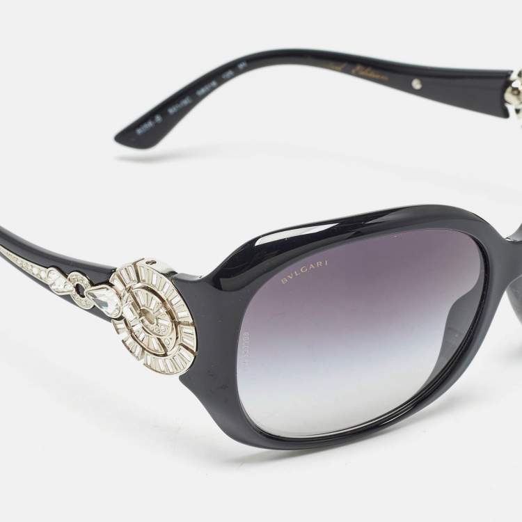 Pre Owned Bvlgari Black Gradient Limited Edition Crystals Embellished Oversized Sunglasses