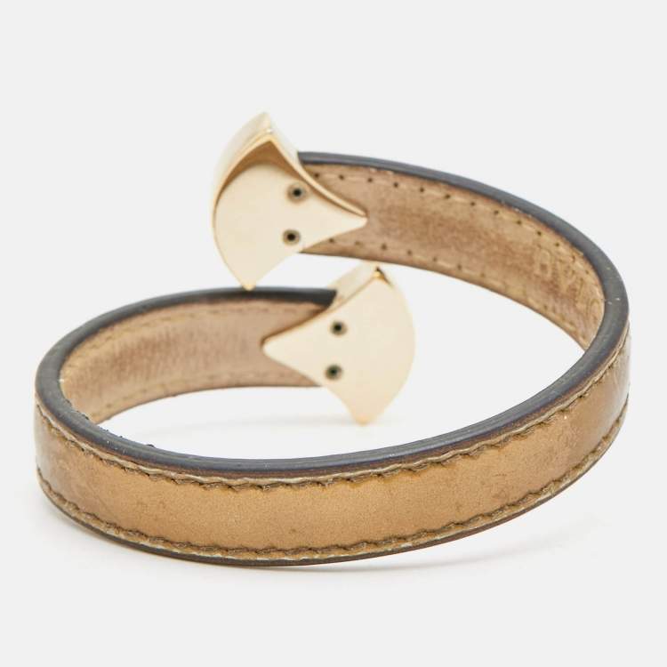 Pre Owned Bvlgari Divas' Dream Enamel Leather Gold Tone Bracelet