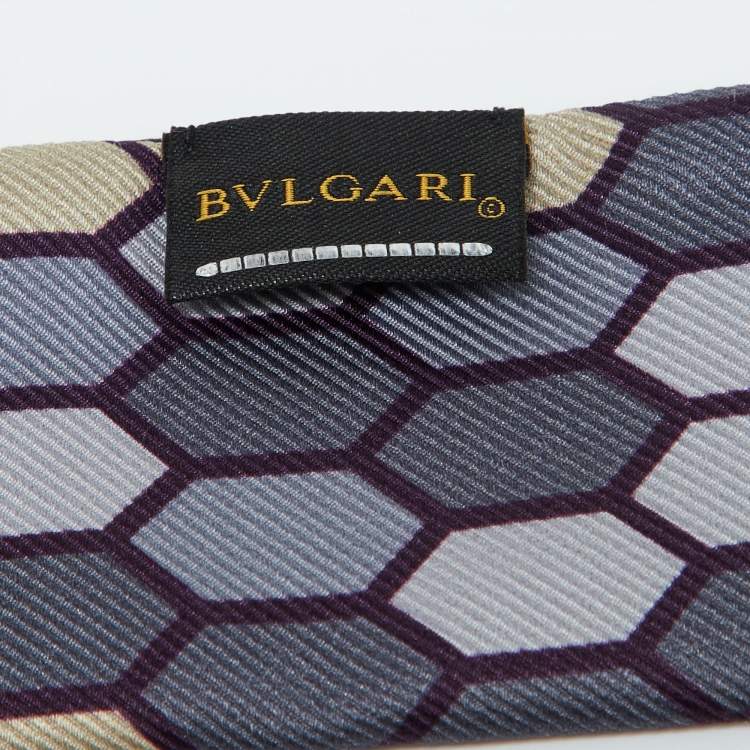 Pre Owned Bvlgari Purple Serpenti Letter Logo Print Silk Bandeau Scarf