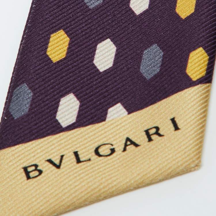 Pre Owned Bvlgari Purple Serpenti Letter Logo Print Silk Bandeau Scarf