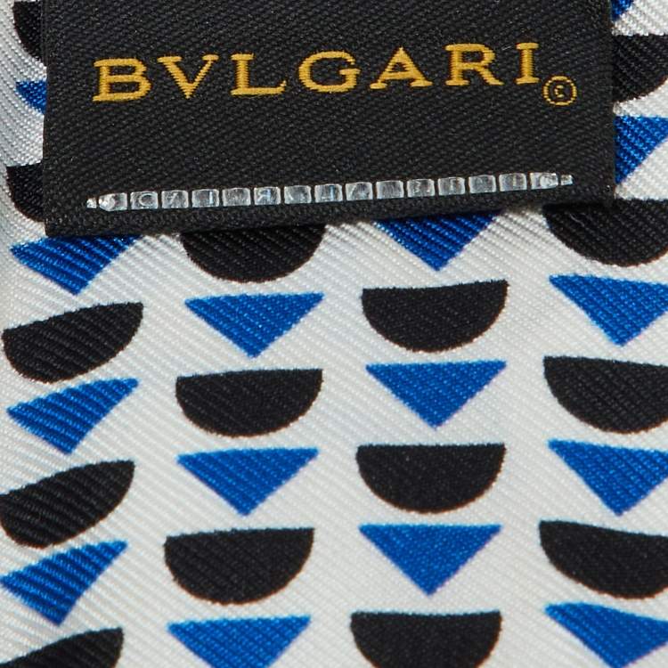 Pre Owned Bvlgari White Star Print Silk Mini Shelley Scarf