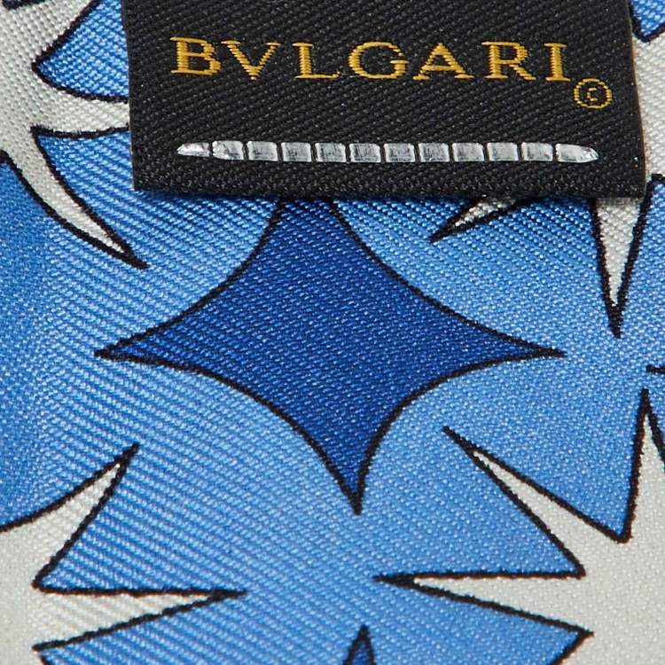 Pre Owned Bvlgari Blue Bvlgari Time Print Silk Mini Shelley Scarf