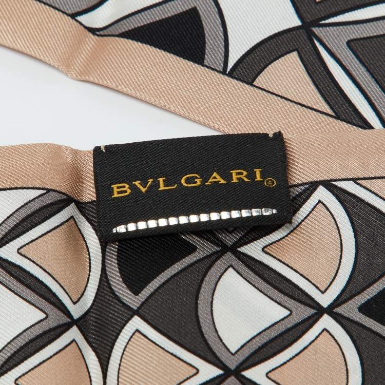 Pre Owned Bvlgari Beige/Grey Divas Motif Print Silk Bandeau Scarf