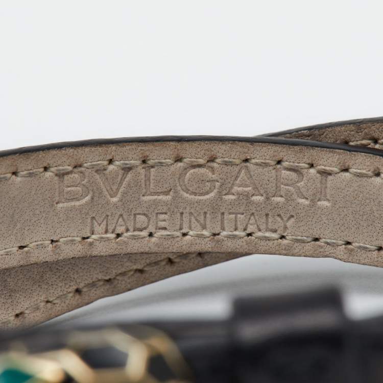 Pre Owned Bvlgari Serpenti Leather Enamel Gold Tone Bracelet