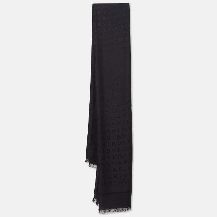 Pre Owned Bvlgari Black Silk Blend Logomania Stole