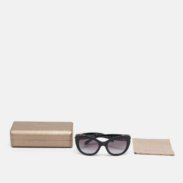 Pre Owned Bvlgari Black/Grey Gradient 8214-B Crystal Cat-Eye Sunglasses