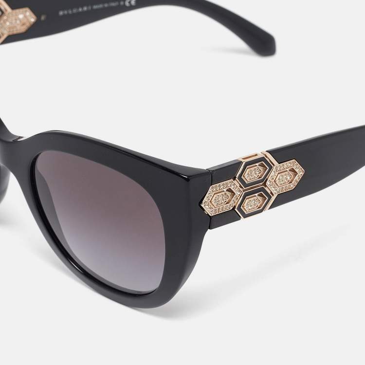 Pre Owned Bvlgari Black/Grey Gradient 8214-B Crystal Cat-Eye Sunglasses
