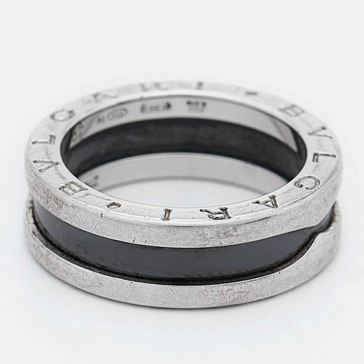 Pre Owned Bvlgari B.Zero1 Save the Children Ceramic Sterling Silver Ring Size 52