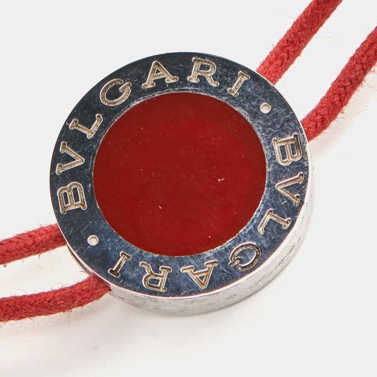 Pre Owned Bvlgari Red Enamel Sterling Silver Adjustable Cord Bracelet