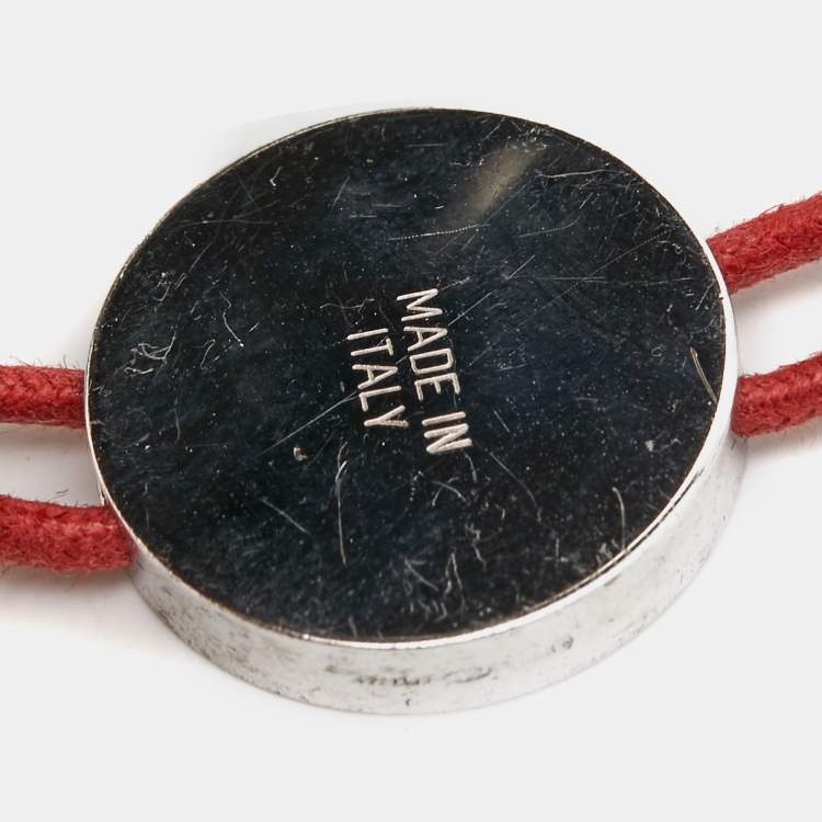 Pre Owned Bvlgari Red Enamel Sterling Silver Adjustable Cord Bracelet