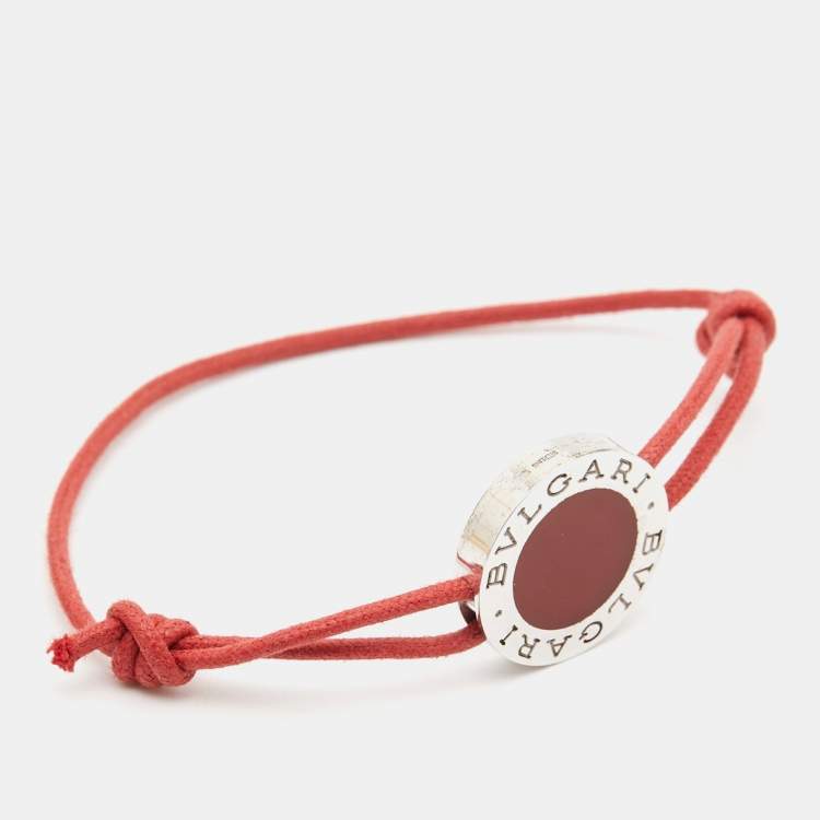 Pre Owned Bvlgari Red Enamel Sterling Silver Adjustable Cord Bracelet