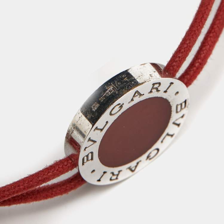 Pre Owned Bvlgari Red Enamel Sterling Silver Adjustable Cord Bracelet