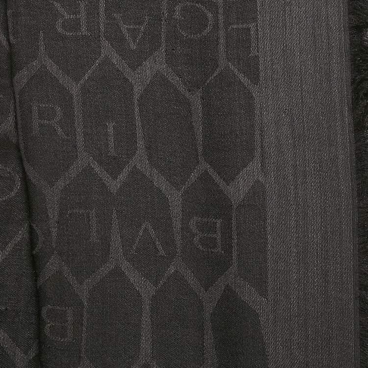 Pre Owned Bvlgari Black Monogram Jacquard Silk Blend Scarf