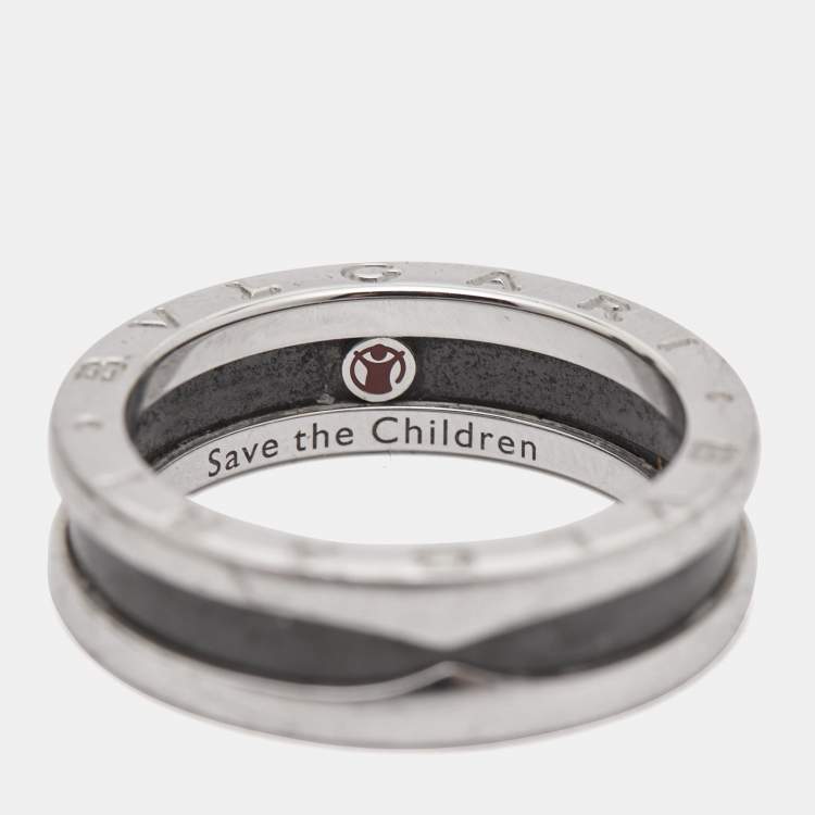 Pre Owned Bvlgari B.Zero1 Save the Children Ceramic Sterling Silver Ring Size 61