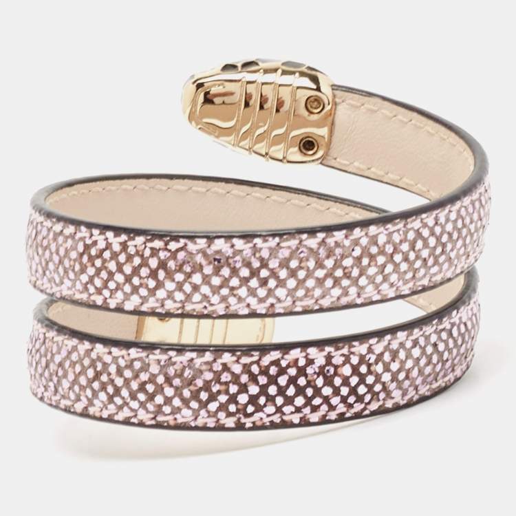 Pre Owned Bvlgari Serpenti Forever Leather Enamel Gold Tone Coiled Bracelet
