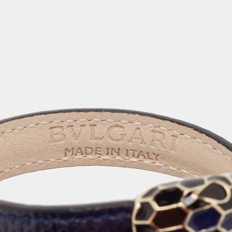 مملوكة مسبقًا Bvlgari Serpenti Forever Navy Blue Leather Multi-Coiled Enamel Gold Tone Bracelet