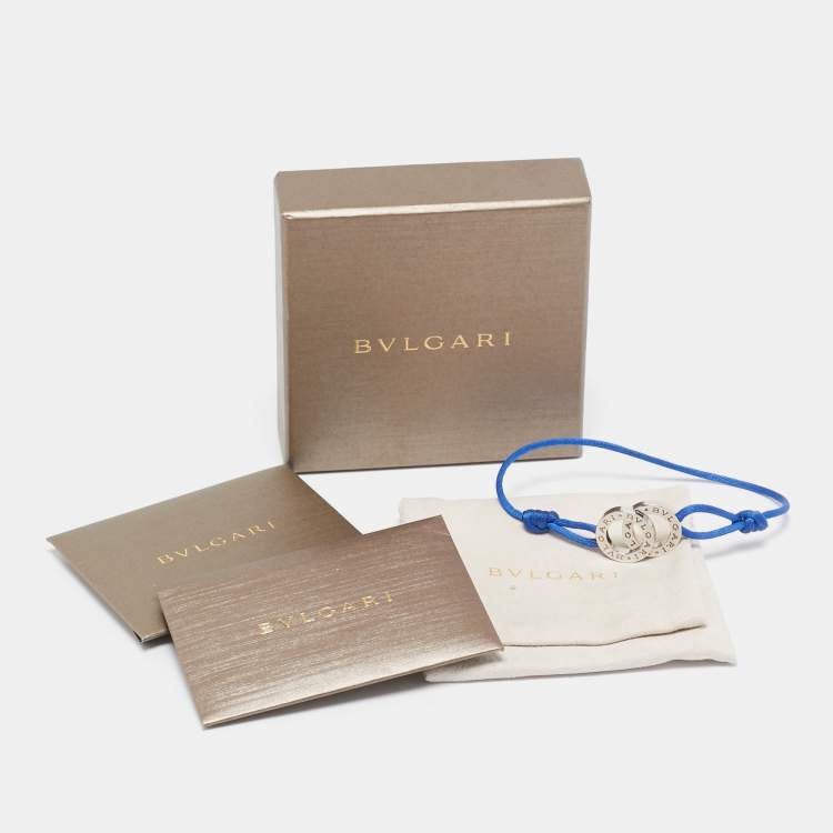 Pre Owned Bvlgari Circles Sterling Silver Blue Adjustrable Cord Bracelet