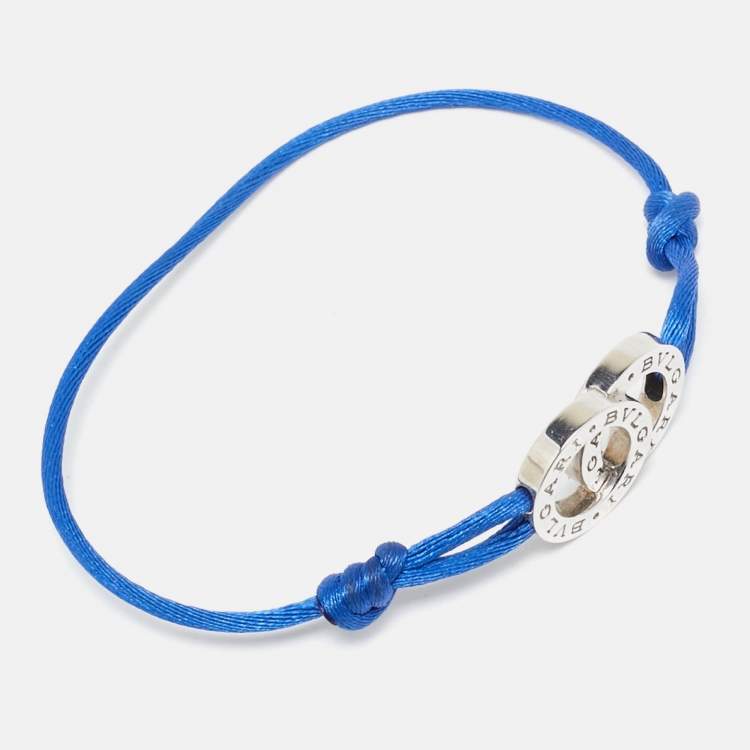 Pre Owned Bvlgari Circles Sterling Silver Blue Adjustrable Cord Bracelet