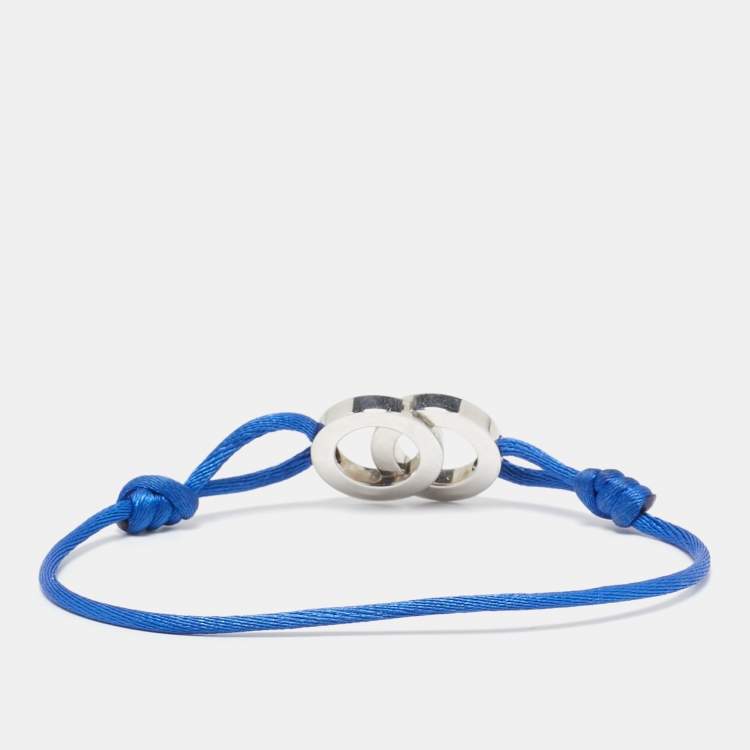 Pre Owned Bvlgari Circles Sterling Silver Blue Adjustrable Cord Bracelet