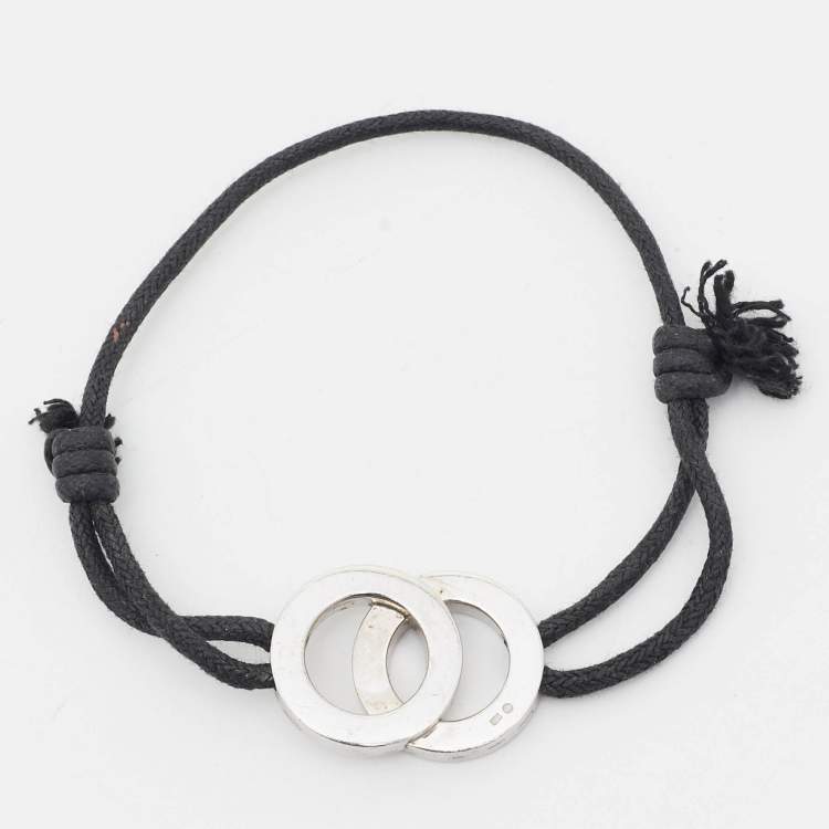 Pre Owned Bvlgari Bvlgari Interlocking Circles Sterling Silver Adjustable Cord Bracelet